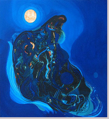 rockpool and moonrise painting