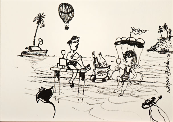 Pinski's Travelling Dive Troupe Inks drawing